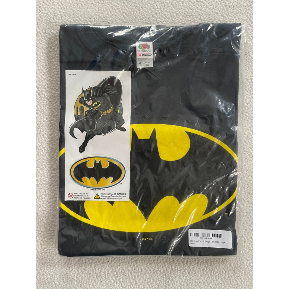 Fruit of the Loom Mens X-Large T Shirt Black Batman Classic Logo Sticker Set DC